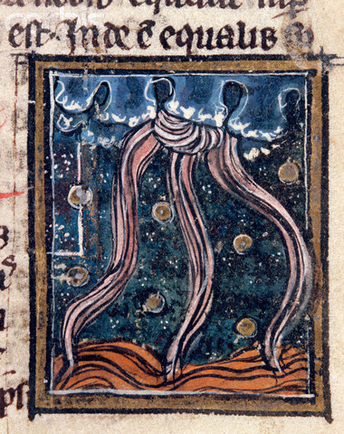 Medieval Manuscript Illumination of Lightning and a Cloudburst Over the Sea